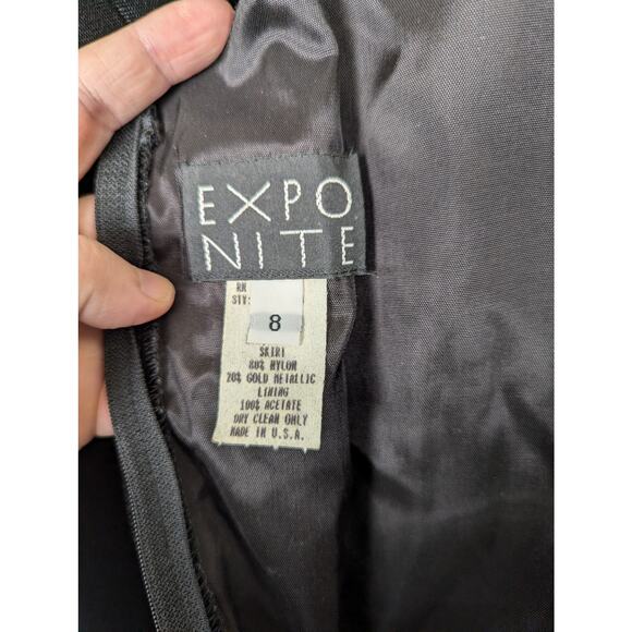 Vtg 80s Formal Dress Expo Nite Womens Small Black Gold Lace Puffy Sleeves Party - Picture 5 of 7